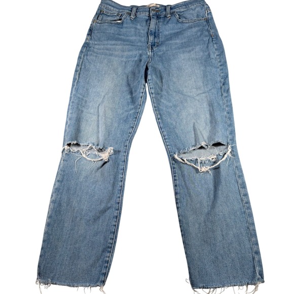 Madewell Denim - Madewell‎ The High-Rise Slim Crop Boyjean Womens 29 Blue Distressed Raw Hem